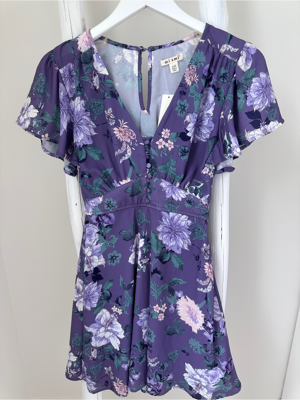 Miami Purple Floral Button Front Flowy Mini Dress Size XXS